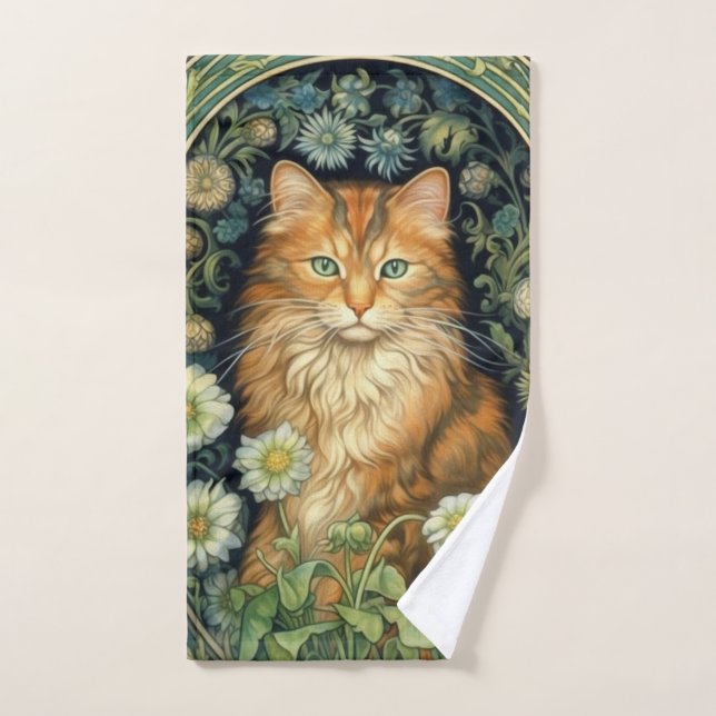 Red cat in the garden art nouveau hand towel (Hand Towel)