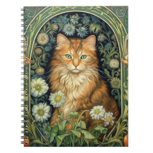 Red cat in the garden art nouveau notebook