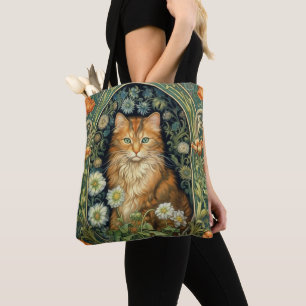 Red cat in the garden art nouveau tote bag