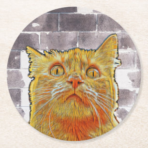 Red Cat in Trouble. Round Paper Coaster