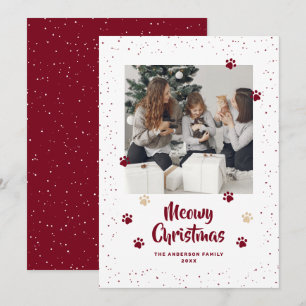 Red Cat Paws Photo Meowy Christmas Card