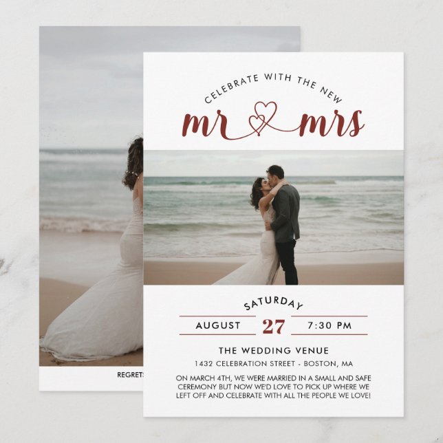 Red Celebrate With The New Mr & Mrs Photo Wedding Invitation (Front/Back)