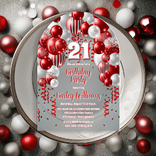 Red Celebration Balloons 21st Birthday Party Acrylic Invitations