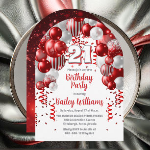 Red Celebration Balloons 21st Birthday Party Invitation