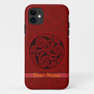Red Celtic Art Spiral Design on a Key Pattern iPod iPhone 11 Case