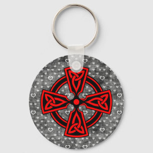 Red Celtic Cross Distressed Background Key Ring