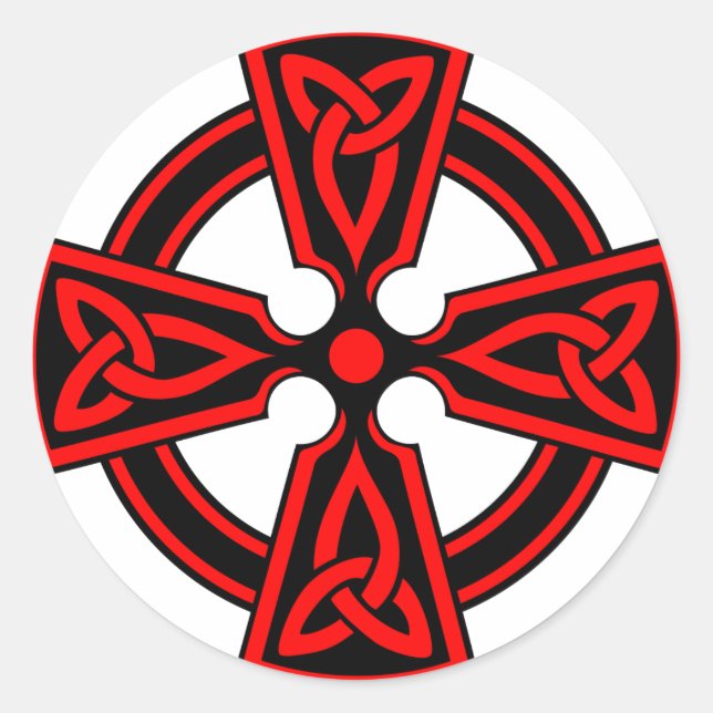 red celtic cross saxon viking wicca pagan classic round sticker (Front)