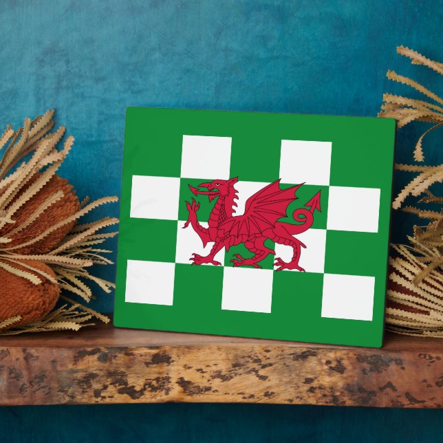 Red Celtic Dragon Flag Chequered Mystical Creature Plaque (Side)
