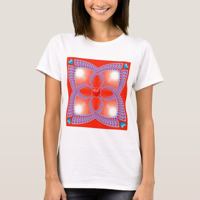 Red Celtic Heart Fractal Pattern T-Shirt (Front)