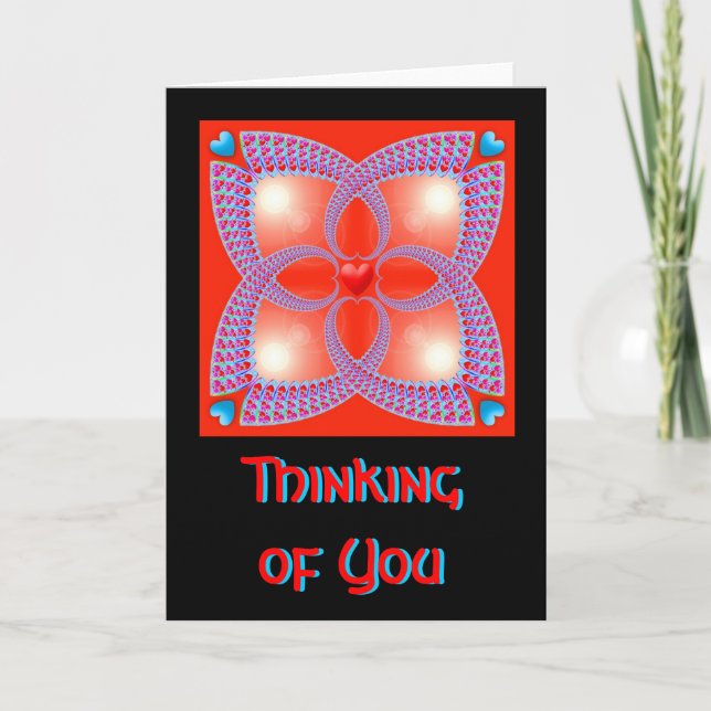 Red Celtic Heart Fractal Pattern Thinking of You Card (Front)