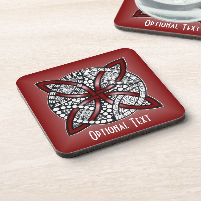 Red Celtic Knot Original Art Coaster (Left Side)