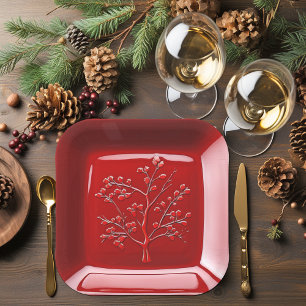 Red Ceramic Look Apple Tree Paper Plate