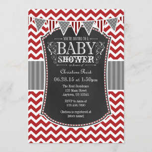Red Chalkboard Chevron Baby Shower Invite