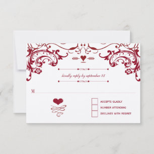 Red Chalkboard Cute Heart Initials Typography RSVP Card