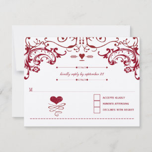 Red Chalkboard Cute Heart Initials Typography RSVP Card