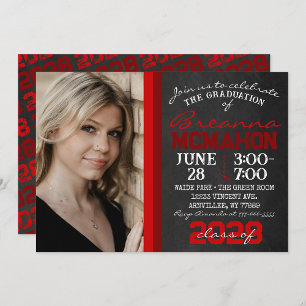 Red Chalkboard Graduation Photo Invitation