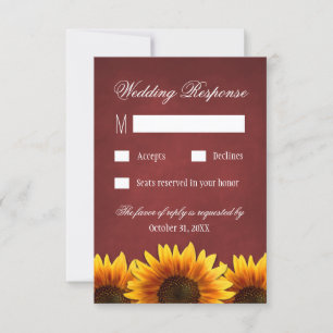 Red Chalkboard Sunflower Wedding RSVP Cards