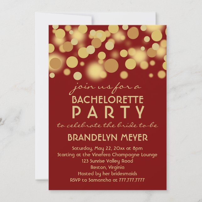 Red Champagne Bubbles Bachelorette Party Invites (Front)