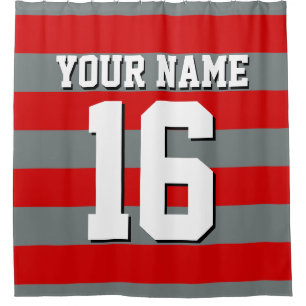Red Charcoal Sports Jersey Preppy Stripe Shower Curtain