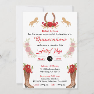 Red Charro Invitation, Mexican Western Invitation. Invitation