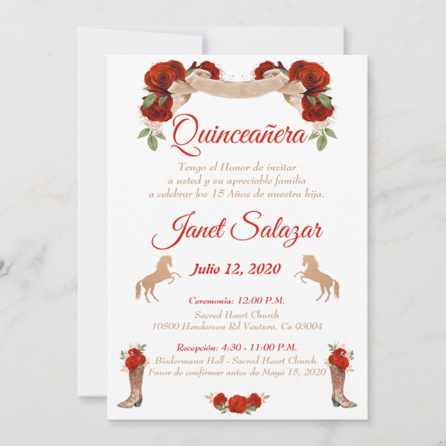 Red Charro Quinceañera Charro Invitations (Front)