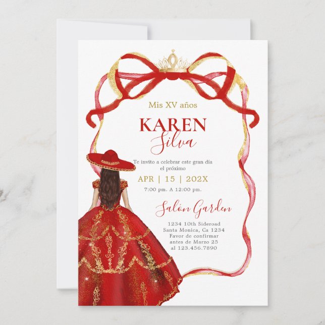 Red Charro Quinceanera Invitation (Front)