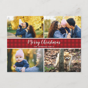 Red Check 4 Photo Postcard Holiday Card