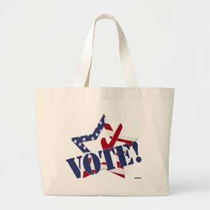 Red Check Blue VOTE with US Flag Star Large Tote Bag