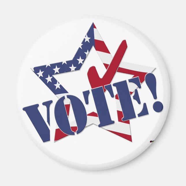 Red Check Blue VOTE with US Flag Star Magnet (Front)