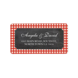 Red Check Chalk Rustic Wedding Address Label