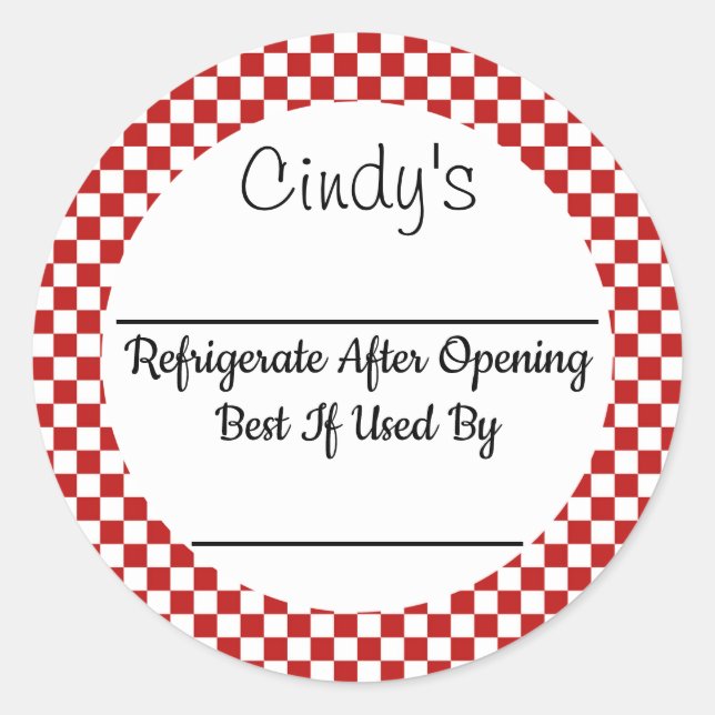 Red Check Custom Product Canning Jar Sticker (Front)