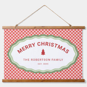 Red Check Gingham Merry Christmas Personalised Hanging Tapestry