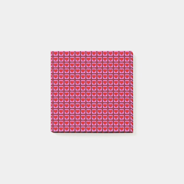 Red Check Heart Pattern Retro Chic Office Supplies Post-it Notes (Front)