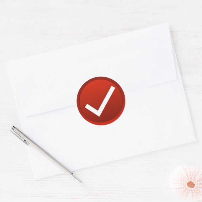 Red Check Mark Symbol Classic Round Sticker (Envelope)