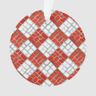 RED CHECK MOSAIC Acrylic Circle Ornament