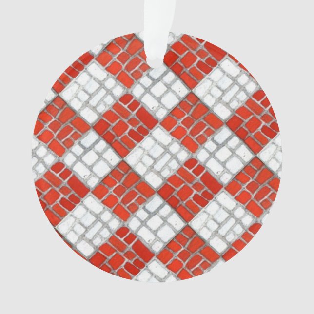RED CHECK MOSAIC Acrylic Circle Ornament (Front)