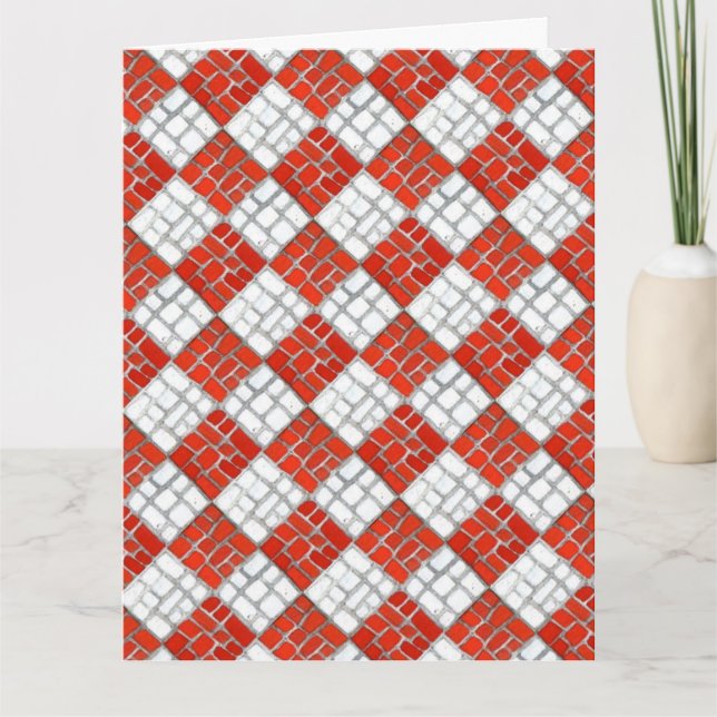 RED CHECK MOSAIC Big Christmas Card (Front)
