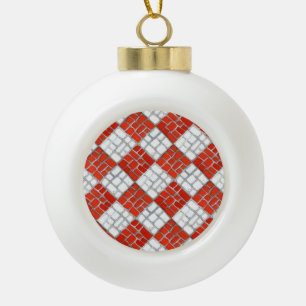 RED CHECK MOSAIC Ceramic Ball Ornament