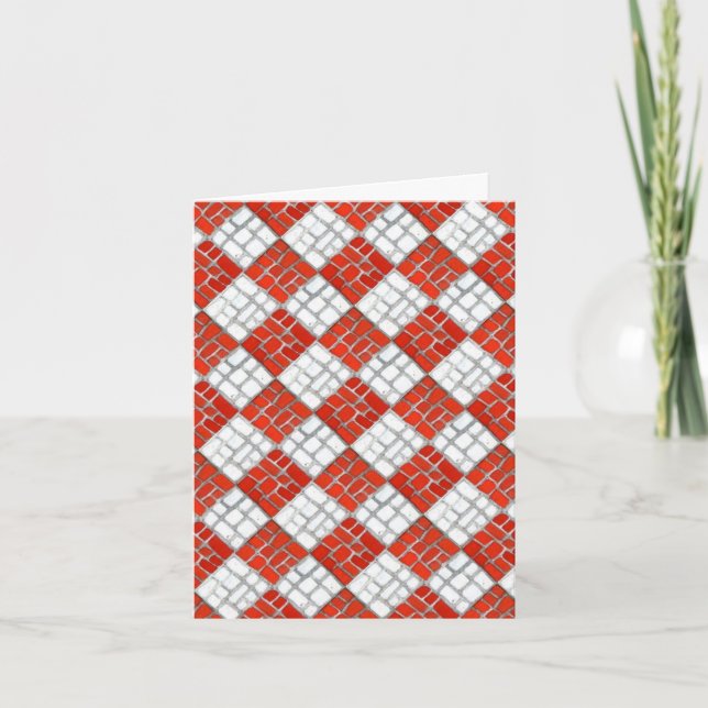RED CHECK MOSAIC Christmas Note Card (Front)