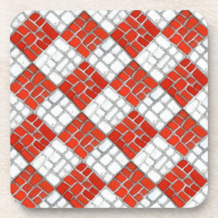 RED CHECK MOSAIC Hard Plastic Coasters