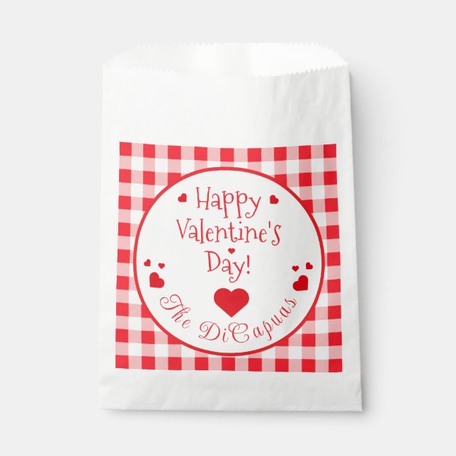 Red Check Red Hearts Valentine's Day Favour Bag (Front)