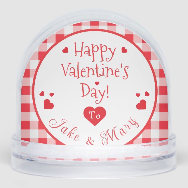 Red Check Red Hearts Valentine's Day PHOTO Snowglobe (Front)