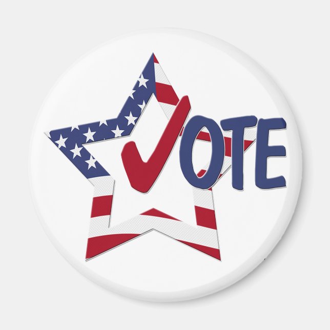Red Check VOTE with US Flag Star Magnet (Front)