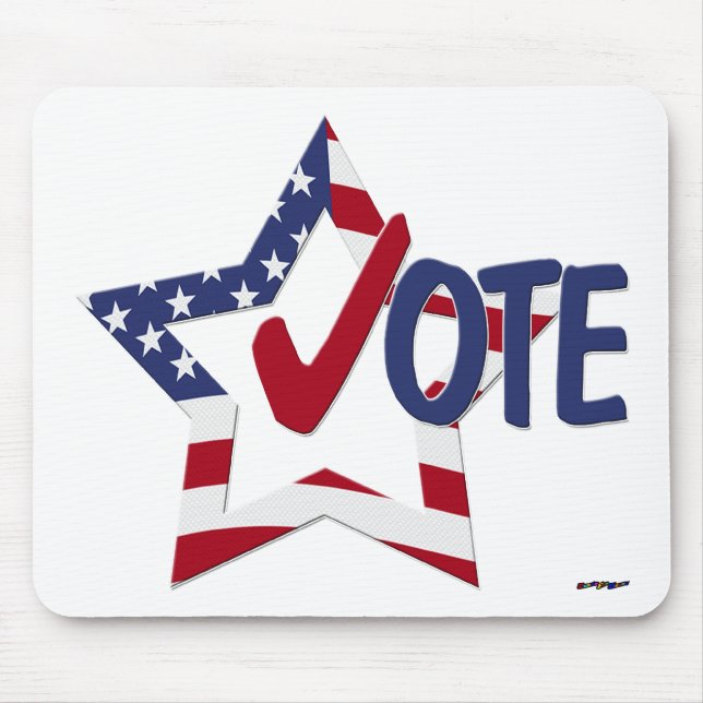 Red Check VOTE with US Flag Star Mouse Pad (Front)