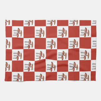 Red check with mushroom tea towel