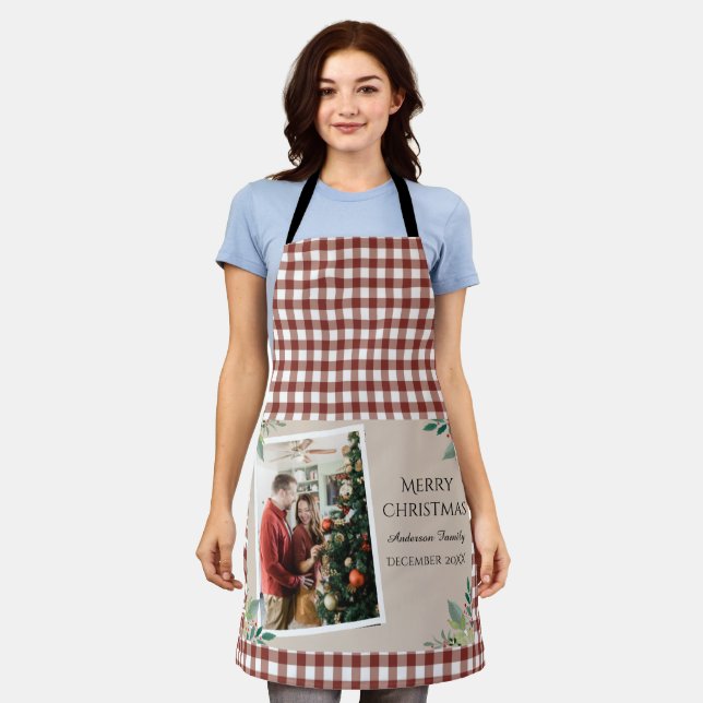 Red Checked Photo Chirstmas Holiday  Apron (Worn)