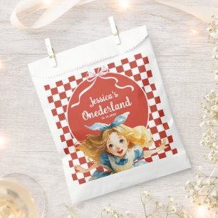 Red Checkered Alice in ONEDERLAND 1st Birthday  Favour Bag