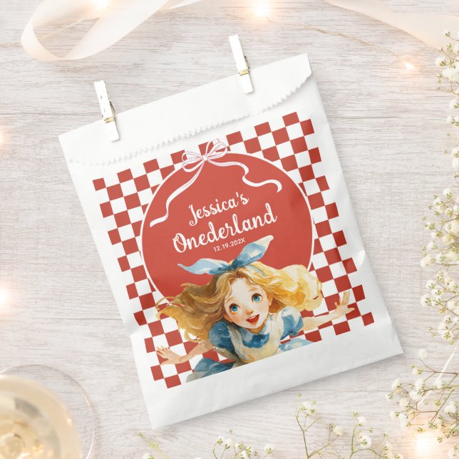 Red Checkered Alice in ONEDERLAND 1st Birthday  Favour Bag (Clipped)