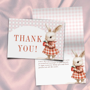 Red Checkered Berry Sweet Bunny Baby Shower Thank You Card