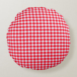 Red checkered fabric closeup , tablecloth texture round cushion